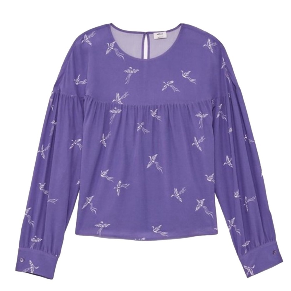 Aritzia Wilfred Elisa Blouse 100% Silk Balloon Sleeve Lavender Purple Crane Sm